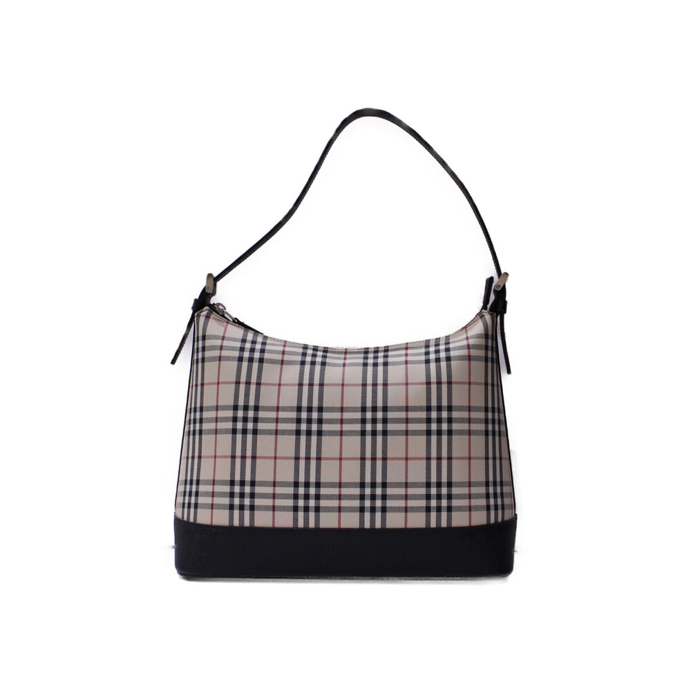 Burberry Hobo Bag Beige Canvas Shoulder Leather One Tan Nova Check - Picture 2 of 7